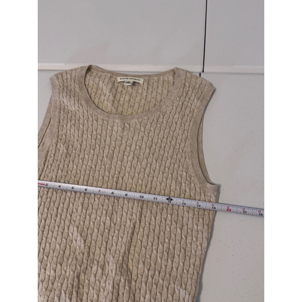 Banana Republic Tan Cable Knit Pima Cotton Wool Blend Sweater Vest Size M o3 - Picture 4 of 7